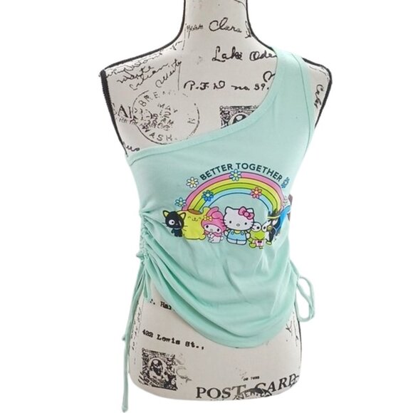 Hello Kitty and Friends Tank Top Retro One Shoulder Aqua Green Womens - Picture 2 of 8